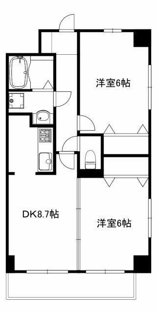 ツインタワーサウス(2DK/8階)の間取り写真