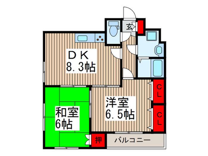 ヴィラ西の台(2DK/4階)の間取り写真