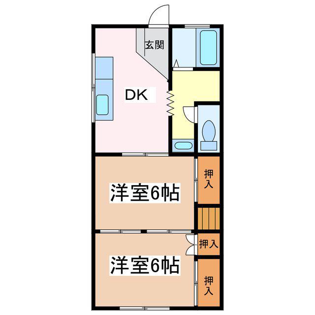コーポひまわり(2DK/2階)の間取り写真