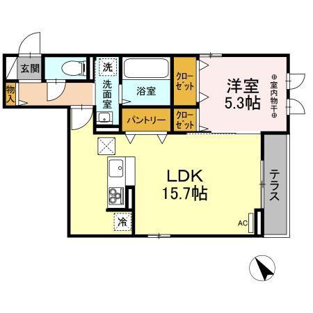 ル プティシャトー広瀬橋(1LDK/1階)の間取り写真