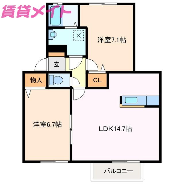 グリーンベルC棟(2LDK/2階)の間取り写真