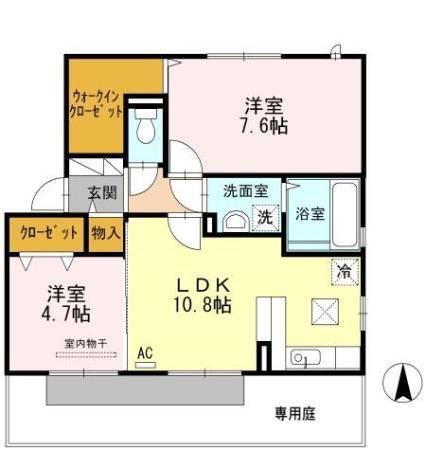 プレジールA棟(2LDK/1階)の間取り写真