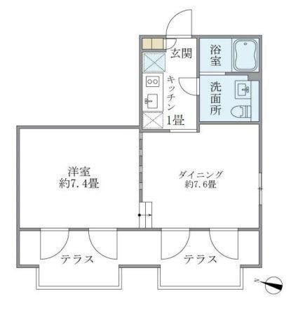 ALERO中野(1LDK/1階)の間取り写真