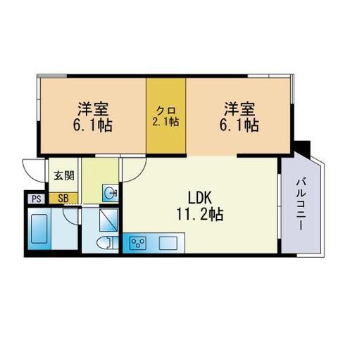 エバシオン平尾(2LDK/3階)の間取り写真