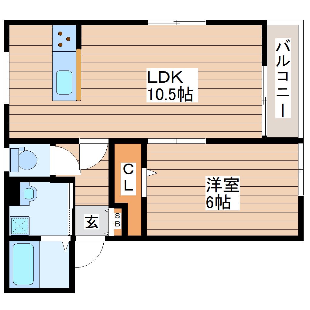 PRIMROSE船岡A(1LDK/2階)の間取り写真