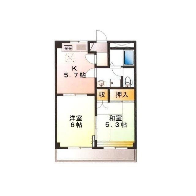 パレス野添II(2K/1階)の間取り写真