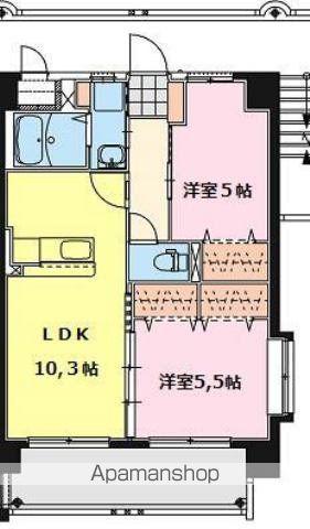 ヴィラ ミモザ(2LDK/2階)の間取り写真