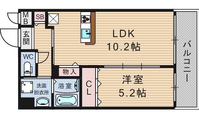 フェリーチェ難波(1LDK/6階)の間取り写真