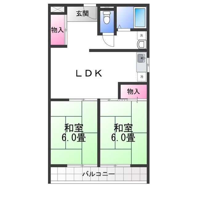メロディコーポ岸和田(2LDK/3階)の間取り写真