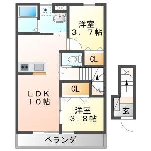 リーブルファイン則武東(1LDK/2階)の間取り写真