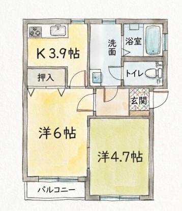リーフリットI(2K/2階)の間取り写真