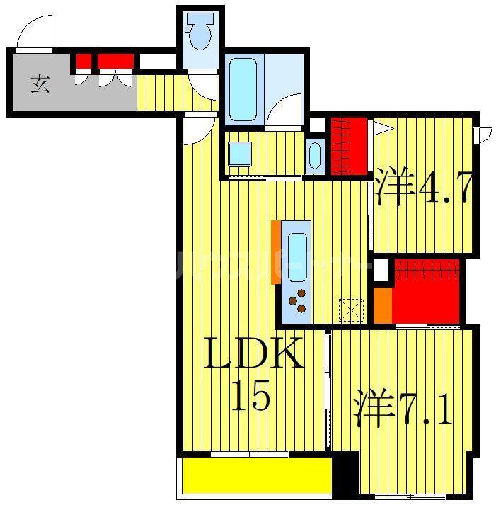 シャーメゾン新富町(2LDK/1階)の間取り写真