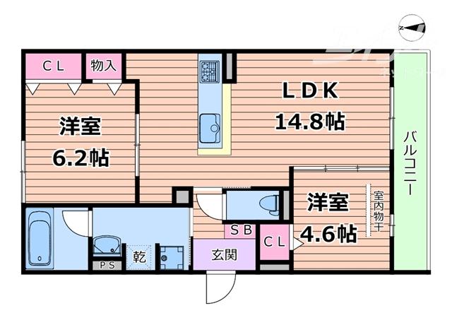 TORISIA千里丘III(2LDK/1階)の間取り写真