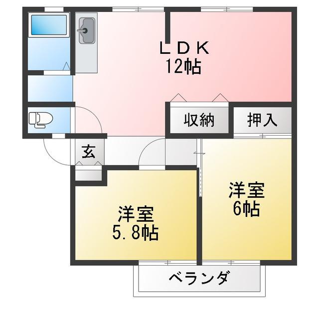 サンヒルズ92 A棟(2LDK/2階)の間取り写真