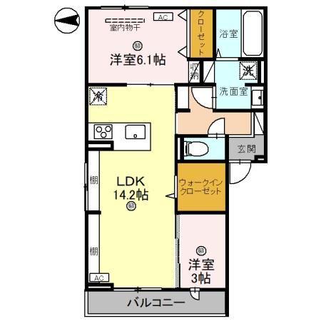カーサ フェリーチェ(2LDK/3階)の間取り写真