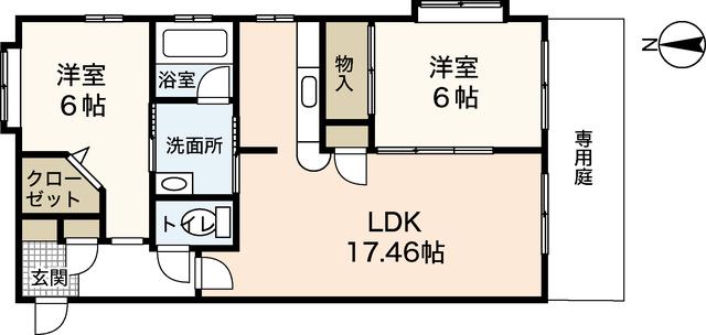グリュック大野浦(2LDK/1階)の間取り写真