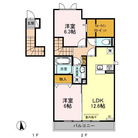 グリーンライズ A(2LDK/2階)の間取り写真