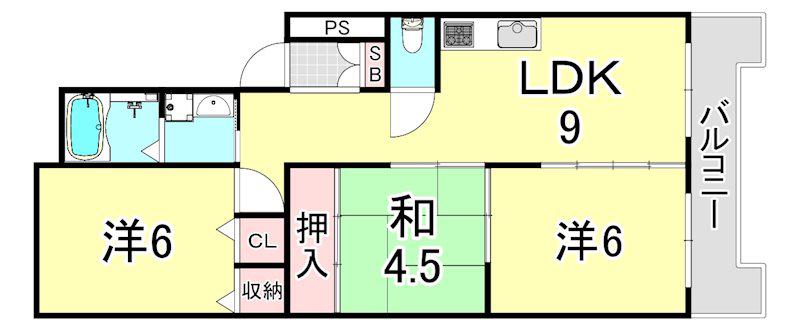 ニューエクセル武庫之荘(3LDK/1階)の間取り写真