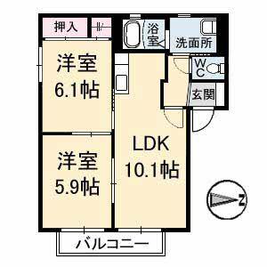 パビヨン B棟(2LDK/1階)の間取り写真