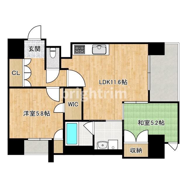 レジディア西新(2LDK/14階)の間取り写真