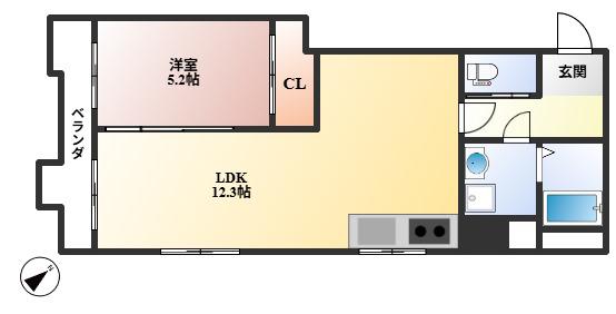 第8千里ハイツ(1LDK/3階)の間取り写真