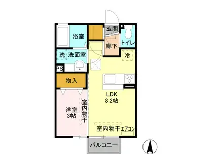 ミルアモール A(1K/1階)の間取り写真