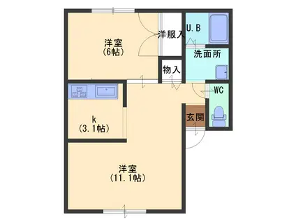 シティハイムパティオI(2K/1階)の間取り写真