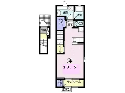 エスポワールA(ワンルーム/2階)の間取り写真