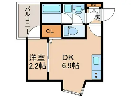 アクシス六本松A(1DK/2階)の間取り写真