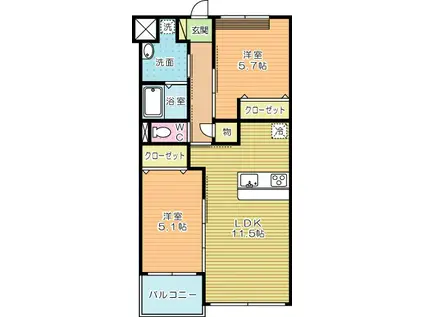 PRESTIGE DEL 西海岸(2LDK/4階)の間取り写真