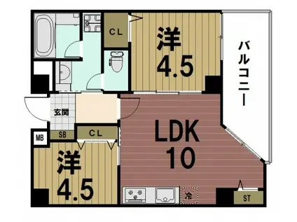 ラティス東野アネックス(2LDK/4階)の間取り写真