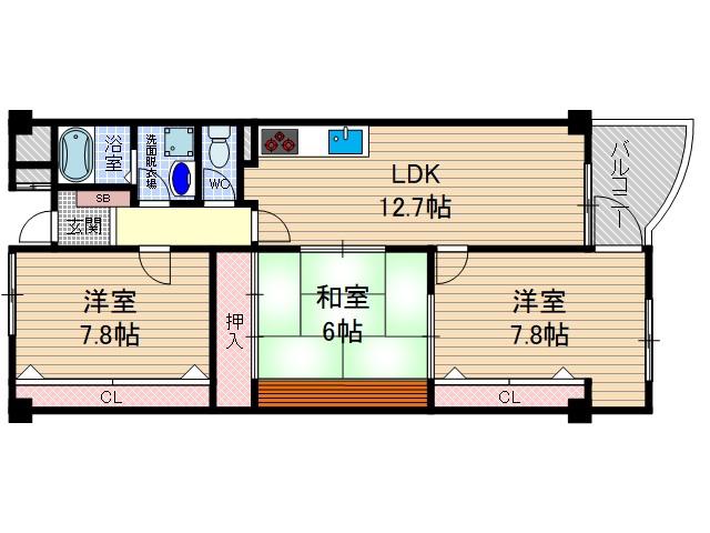 ウイングビュー鮎川(3LDK/3階)の間取り写真