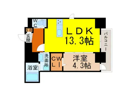 ブルームライフ八田駅前(1LDK/5階)の間取り写真