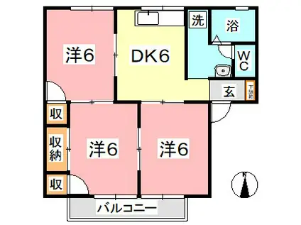 プレセジュール貝原 A棟(3DK/1階)の間取り写真