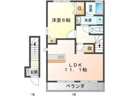 リヴェールV(1LDK/2階)の間取り写真