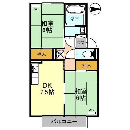 プレジールHASHIMOTOB(2DK/1階)の間取り写真