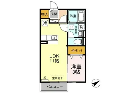 タウンコートくろい駅東III(1LDK/1階)の間取り写真