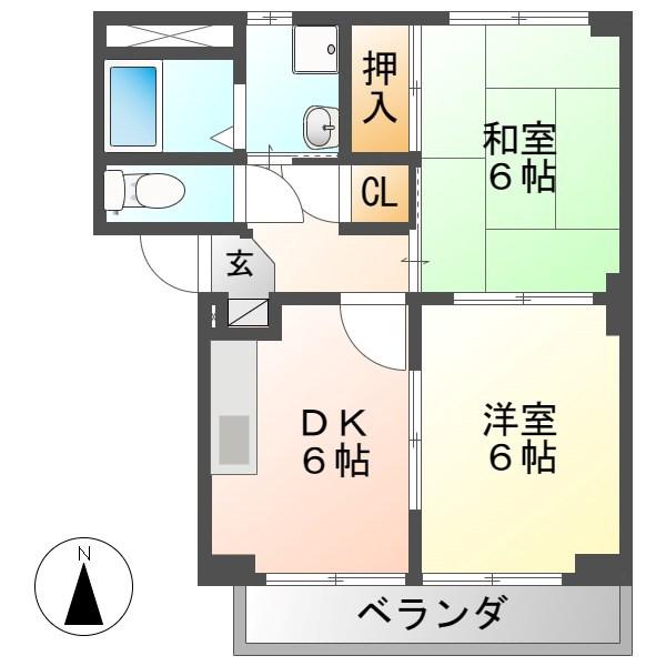 サン・フロンティアII(2DK/1階)の間取り写真