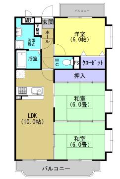 スカイヒル・K(3LDK/3階)の間取り写真