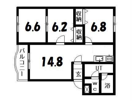 バンビーノ月寒(3LDK/3階)の間取り写真