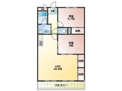 メゾン島田(2LDK/6階)の間取り写真