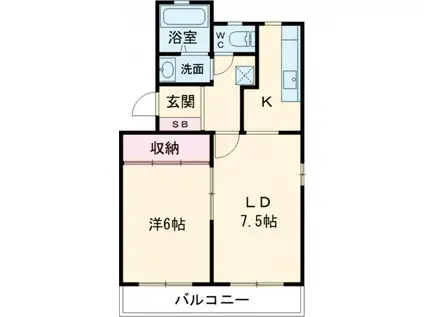 サンシャトレ神ノ輪(1LDK/2階)の間取り写真