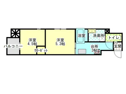 ラ・フェリス下到津(2K/6階)の間取り写真