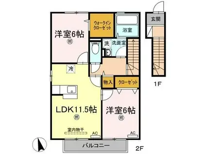 ローズコート一本木G(2LDK/2階)の間取り写真