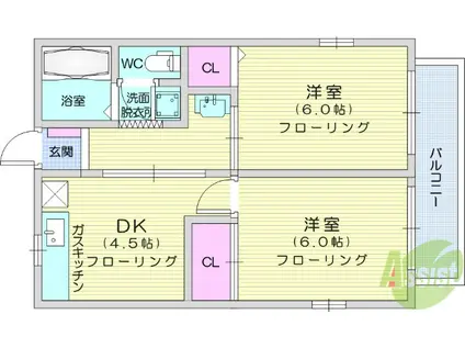 CHシリウス(2DK/1階)の間取り写真