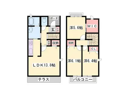 プチウエストIIIA・B・C(3LDK/1階)の間取り写真