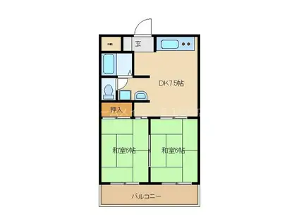 サンハイツ大和(2DK/2階)の間取り写真