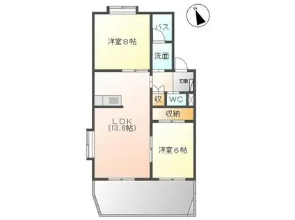 楼蘭篠の風(2LDK/1階)の間取り写真