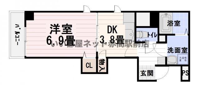ベルドール赤間(1DK/5階)の間取り写真