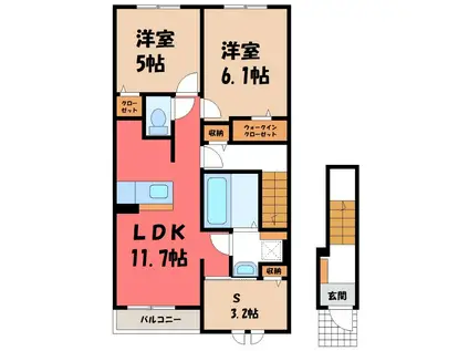 ヒカルサ伊勢崎II(2LDK/2階)の間取り写真